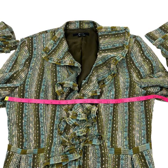 E by ECI Womens Vintage Stripe Ruffle Whimsical Boho Tweed Blazer Sz 10 - Picture 13 of 16